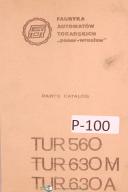 Ponar Wroclaw Parts Lists TUR 560 630A 630M Lathe Manual