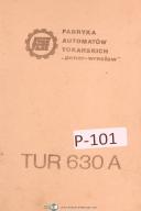 Ponar Wroclaw Operators Instruction and Supplement TUR 630-A Lathe Manual