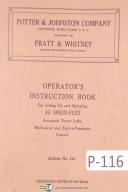 Potter & Johnston, Whitney 3U Speed-Flex Turret Lathe Operators Instruct Manual