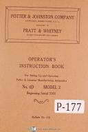 Potter & Johnston, Whitney No. 4D, Model #2, Turret Lathes Operators Manual