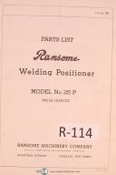 Ransome No. 25P Welding Positioner Operation Instructions & Parts Lists Manual