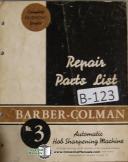 Barber-Colman No. 3 Hob Sharpener Parts List Manual