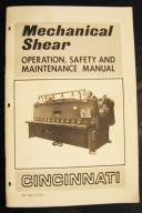 Cincinnati Mechanical Shear Manual, Operation and Maintenance Manual