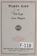 Fellows Type 6A Gear Shapers Machine Parts Lists Manual Year (1969)