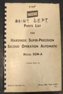 Hardinge Lathe DSM-A Second Parts List Lathe Manual
