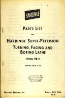 Hardinge TFB-H, Precision Lathe, Parts List Manual
