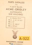 Automatic Bar Machine Parts Manual Year 1958 Acme Gridley 7/16” 