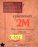 Cincinnati-Cincinnati 2M, Plain Universal Vertical Miller, Service Repair & Parts Manual-2M-01