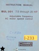 Ramsey-Ramsey BUL 301, 7.5 thru 20 HP, AC Motor Speed Control Instructions Manual-7.5 thru 20 HP-BUL 301-01