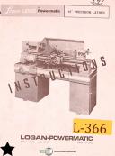 Logan-Logan 10\" and 11\", Powermatic Precision Lathes Instructions and Wiring Manual-10\"-11\"-1875-06