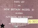 New Britian-New Britain 62, Bar Machine, Six Spindle Parts and Assembly Manual-62-01