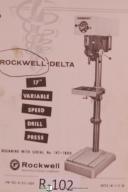 Rockwell Delta Operators Instruction Parts Lists 17 Inch Drill Press Manual