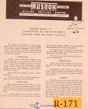 Rusnok Model 70, Convertical milling Attachment Machine Guide & Parts Manual