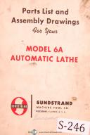 Sundstrand Model 6A, Automatic Lathe, Parts and Assembly Drawings Manual 1954