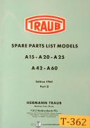 Traub A15 A20 A25 A42 A60, Mill Spare Parts Manual 1964