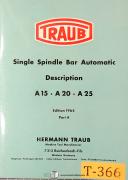 Traub A15 A20 A25, Single Spindle Bar Automatic, Description Manual 1964