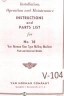  Van Norman No. 16, Milling Machine, Instructions and Parts List Manual Year 1952