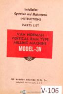 Van Norman Milling Machine Models IR-3-22 & IRQ-3-22 Service Manual Parts List 