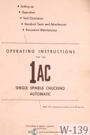  Warner & Swasey 1AC Chucking Automatic, Lot 69 and Up, Operations Manual 1961