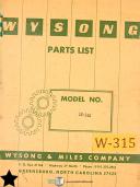 Wysong-Wysong 1025 Shear, Parts and Illustrations Manual 1964-1025-03